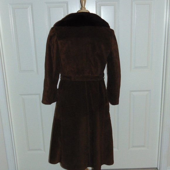 GENUINE SUEDE LEATHER LONG COAT (GENUINE SHEARLING?) - Picture 4 of 8